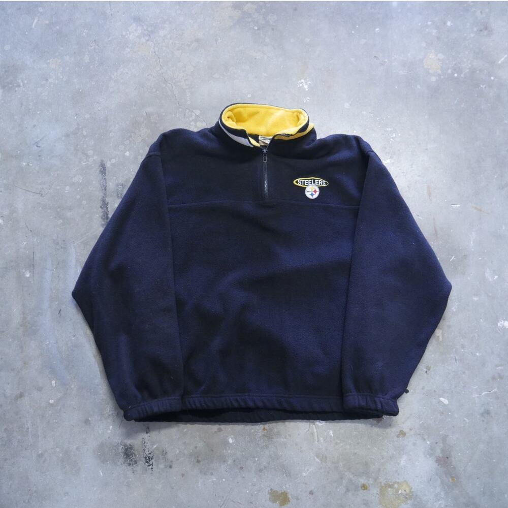 Vintage 90s The Edge Pittsburgh Steelers Black Quarter Zip Fleece Mens Size XL